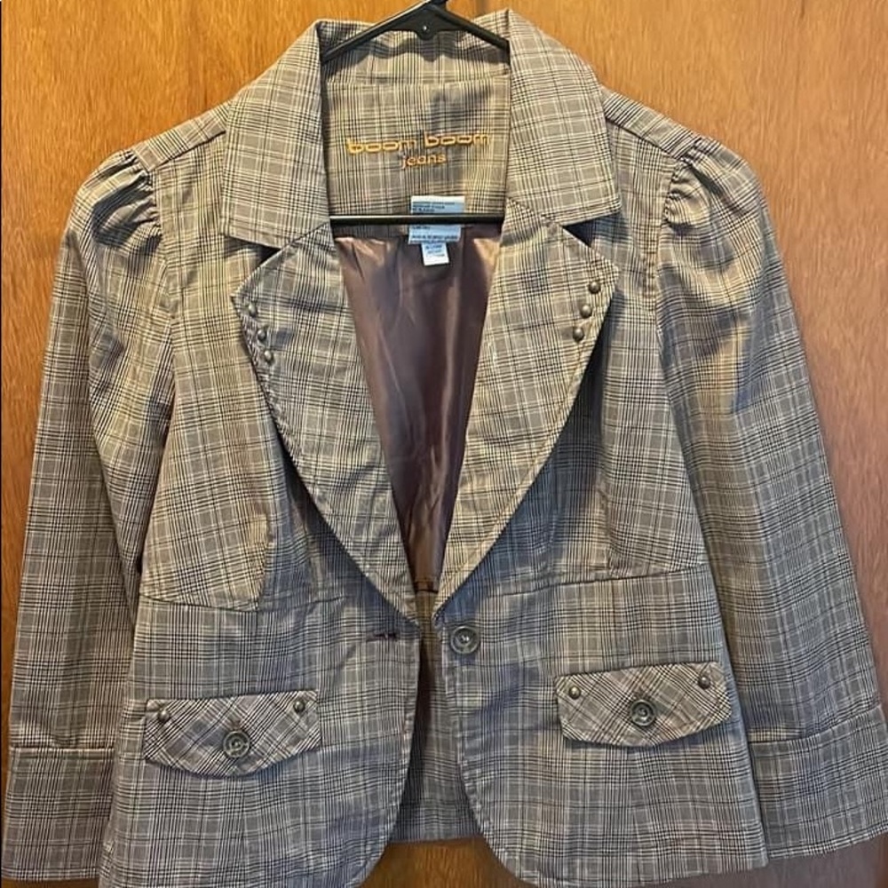 Brown stretchy faux tweed jacket